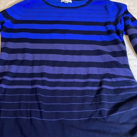 New York & Co Blue Gradient Striped Sweater with Zipper Side size Large - Picture 2 of 10